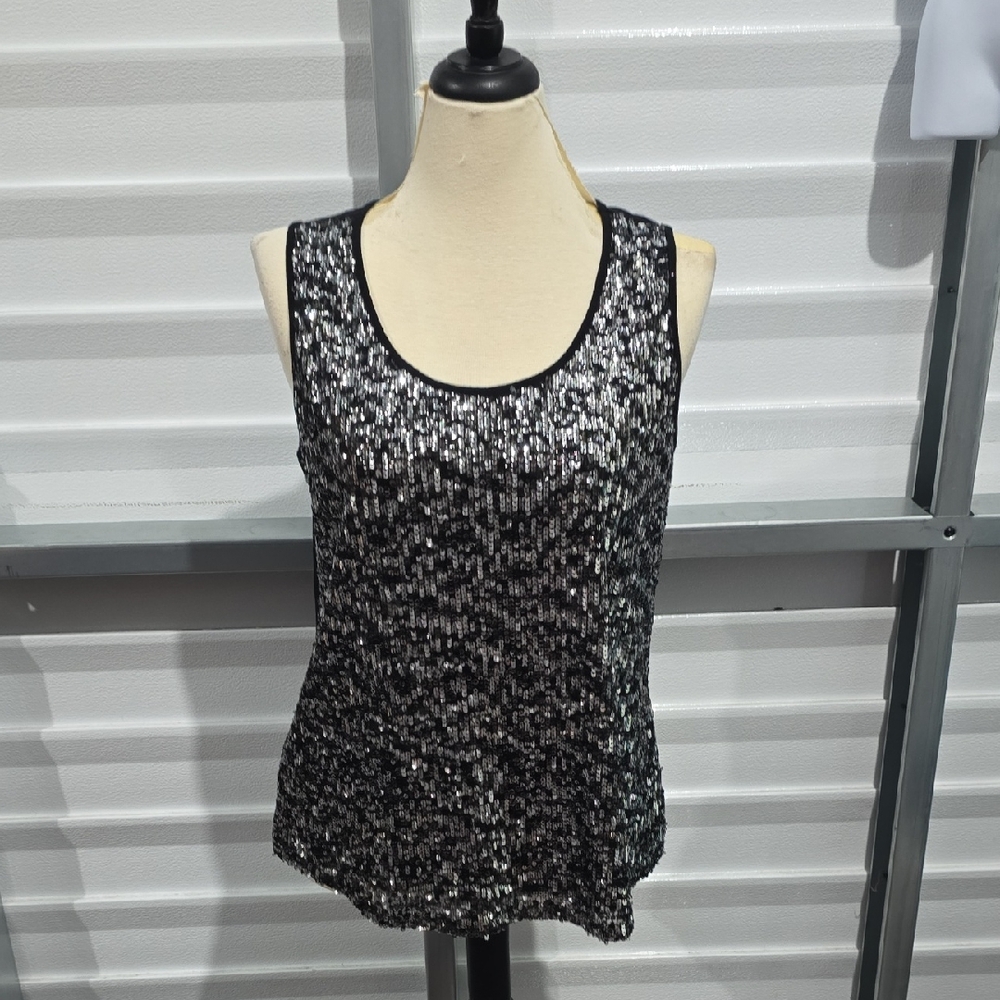 Black Sequin Sleeveless‎ Top Size Large